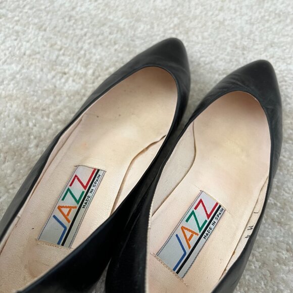 Vintage Jazz Black Leather Kitten Heel Shoes 7 Made in Spain - Picture 11 of 11